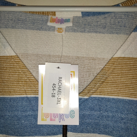 NWT 3XL LuLaRoe Rachael Sleeveless Top ZIPPER Beachy Colors Blue/Sand/White NEW - Picture 3 of 9